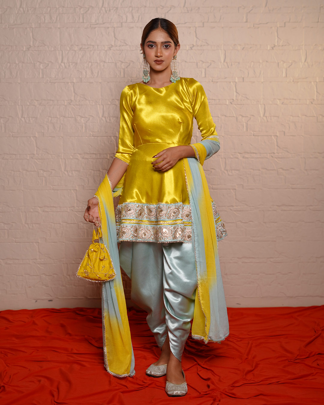 Dhaani Blue Zardozi Satin Dhoti Set with Tie-Dye Dupatta