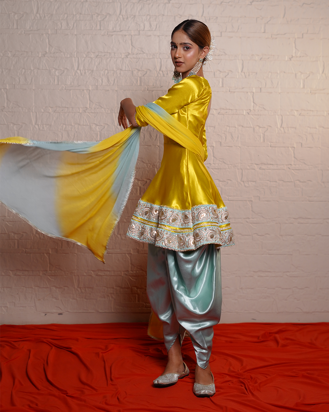 Dhaani Blue Zardozi Satin Dhoti Set with Tie-Dye Dupatta