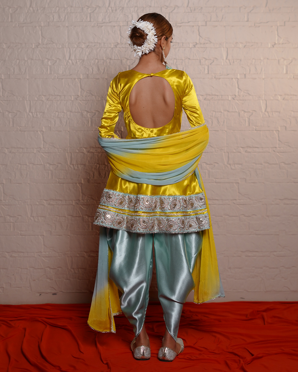 Dhaani Blue Zardozi Satin Dhoti Set with Tie-Dye Dupatta