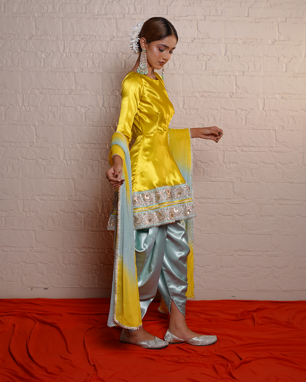 Dhaani Blue Zardozi Satin Dhoti Set with Tie-Dye Dupatta