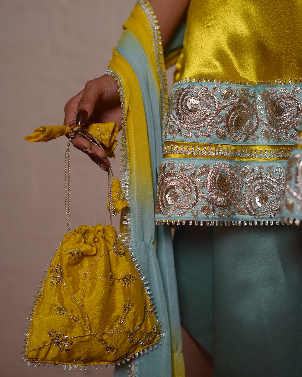 Dhaani Blue Zardozi Satin Dhoti Set with Tie-Dye Dupatta