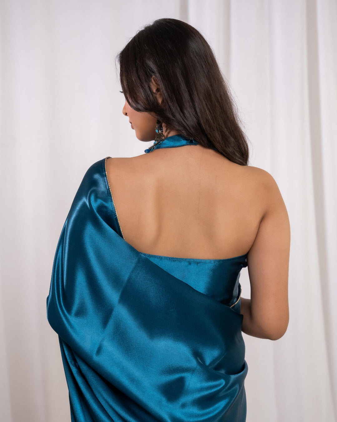 Teal Blue Satin Saree