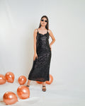 Black Sequin Slit Dress