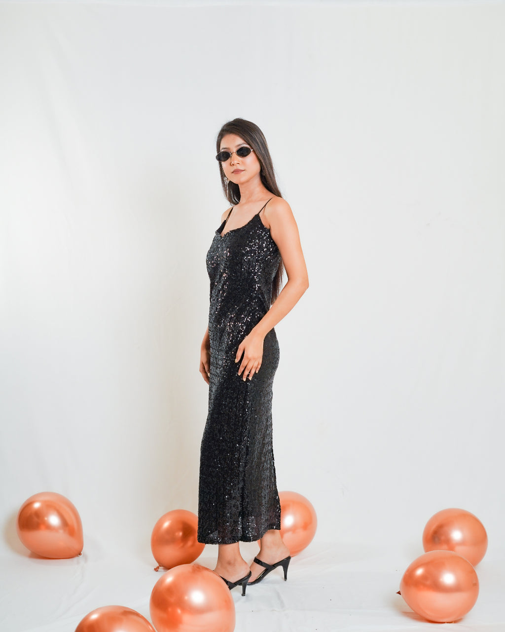 Black Sequin Slit Dress