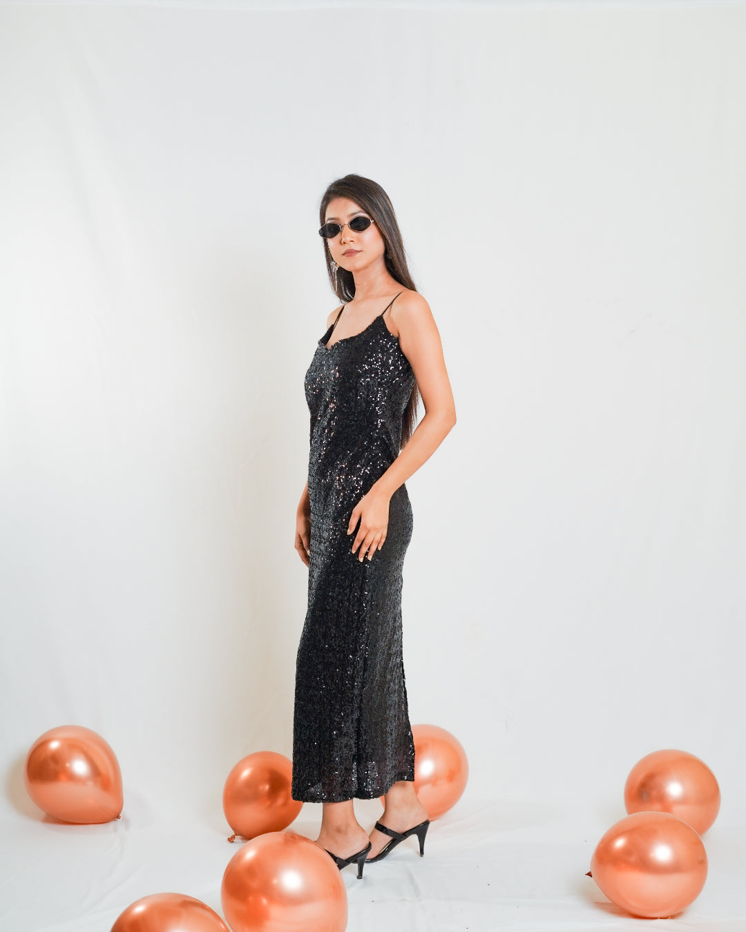 Black Sequin Slit Dress
