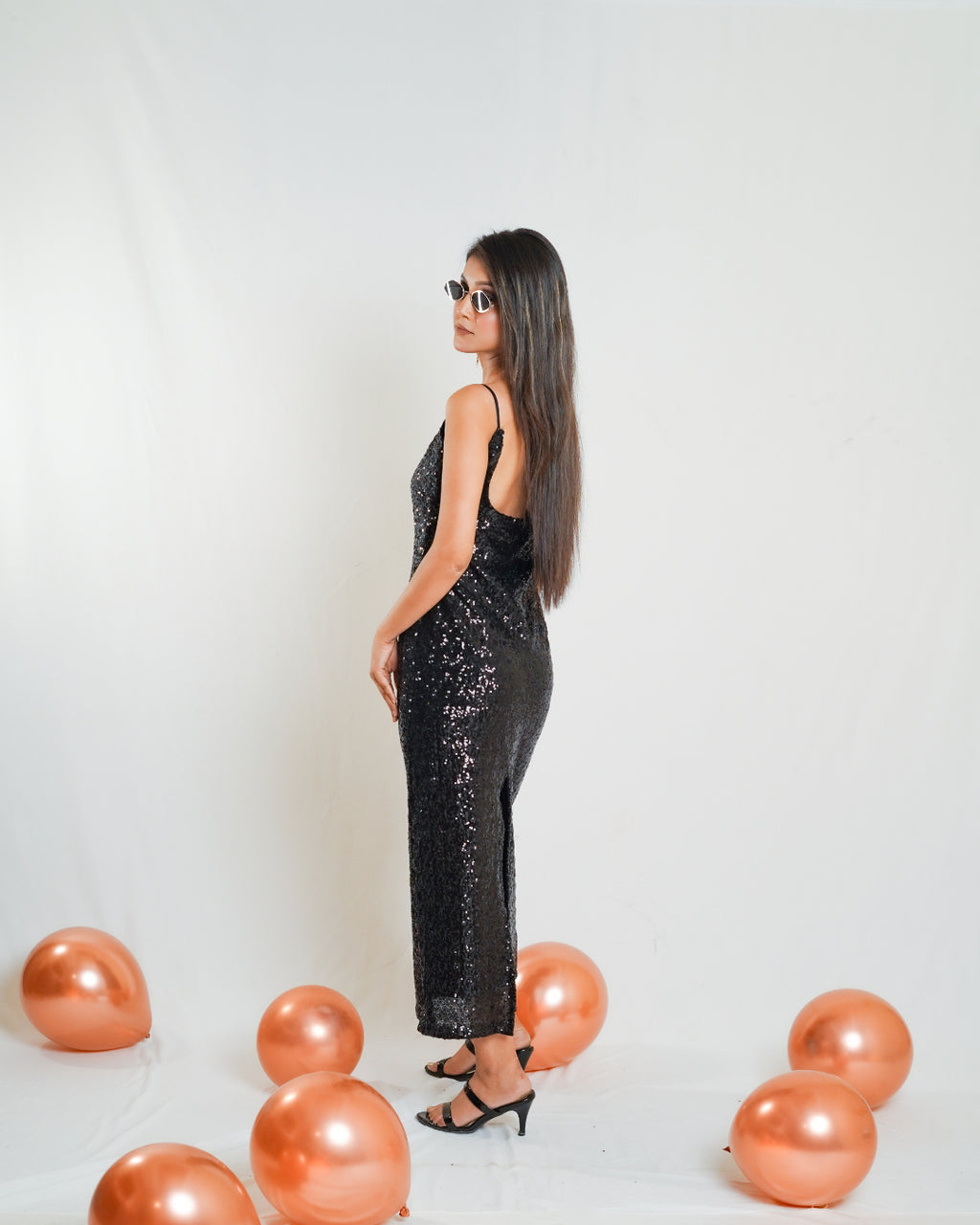 Black Sequin Slit Dress