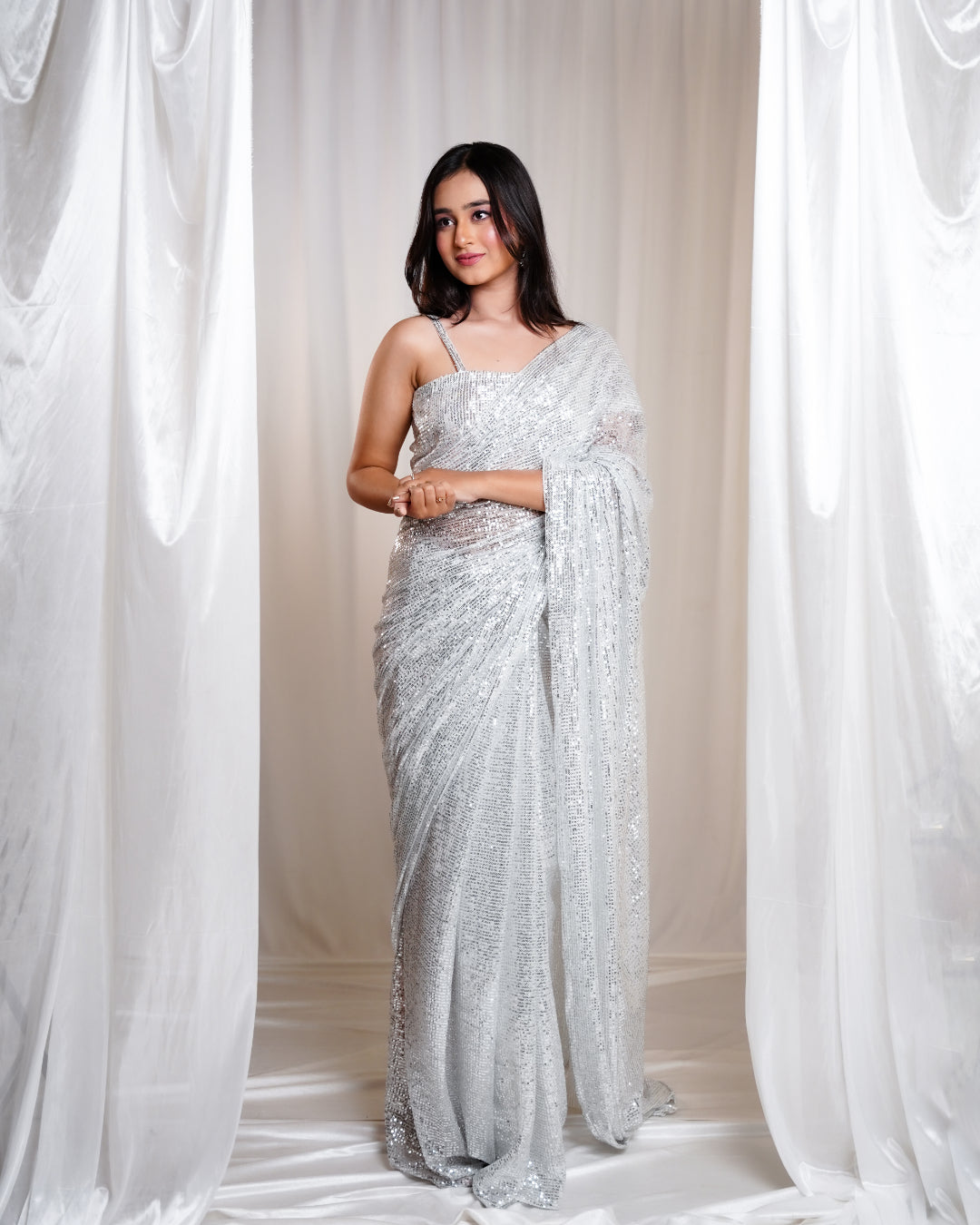 Starlight Silver Sparkle Saree