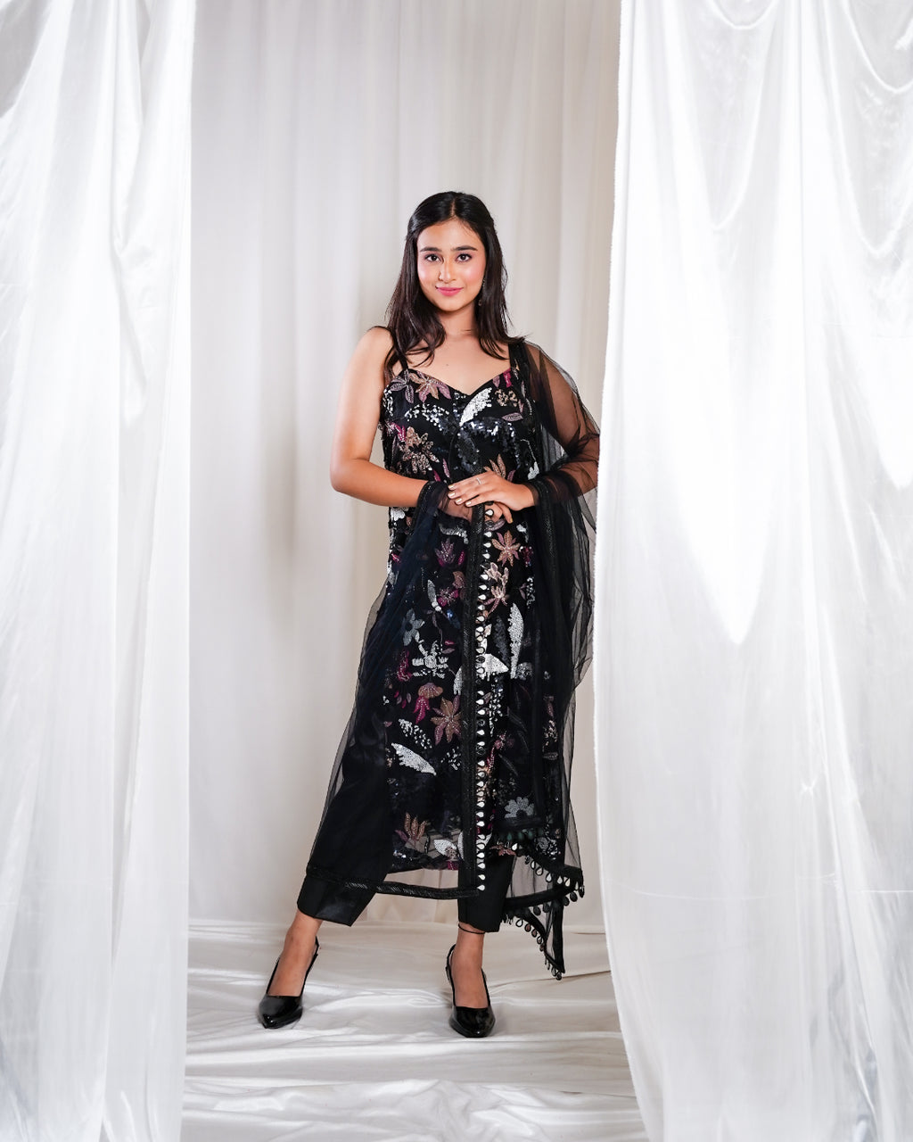 Floral Black Indo-western Set