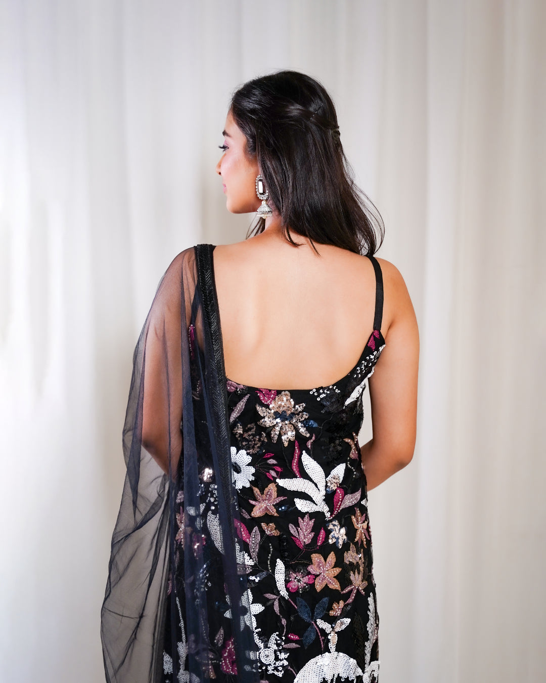 Floral Black Indo-western Set