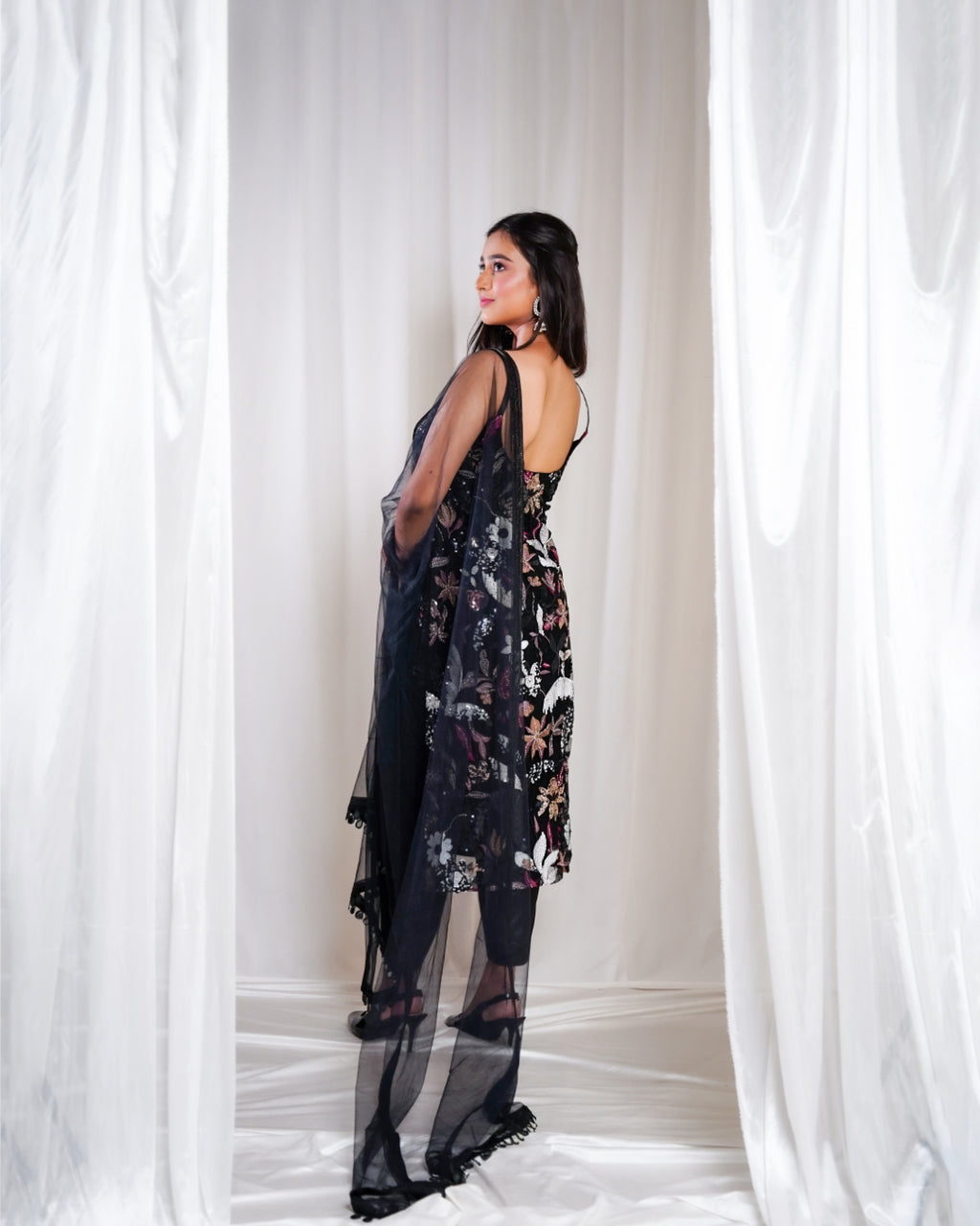 Floral Black Indo-western Set