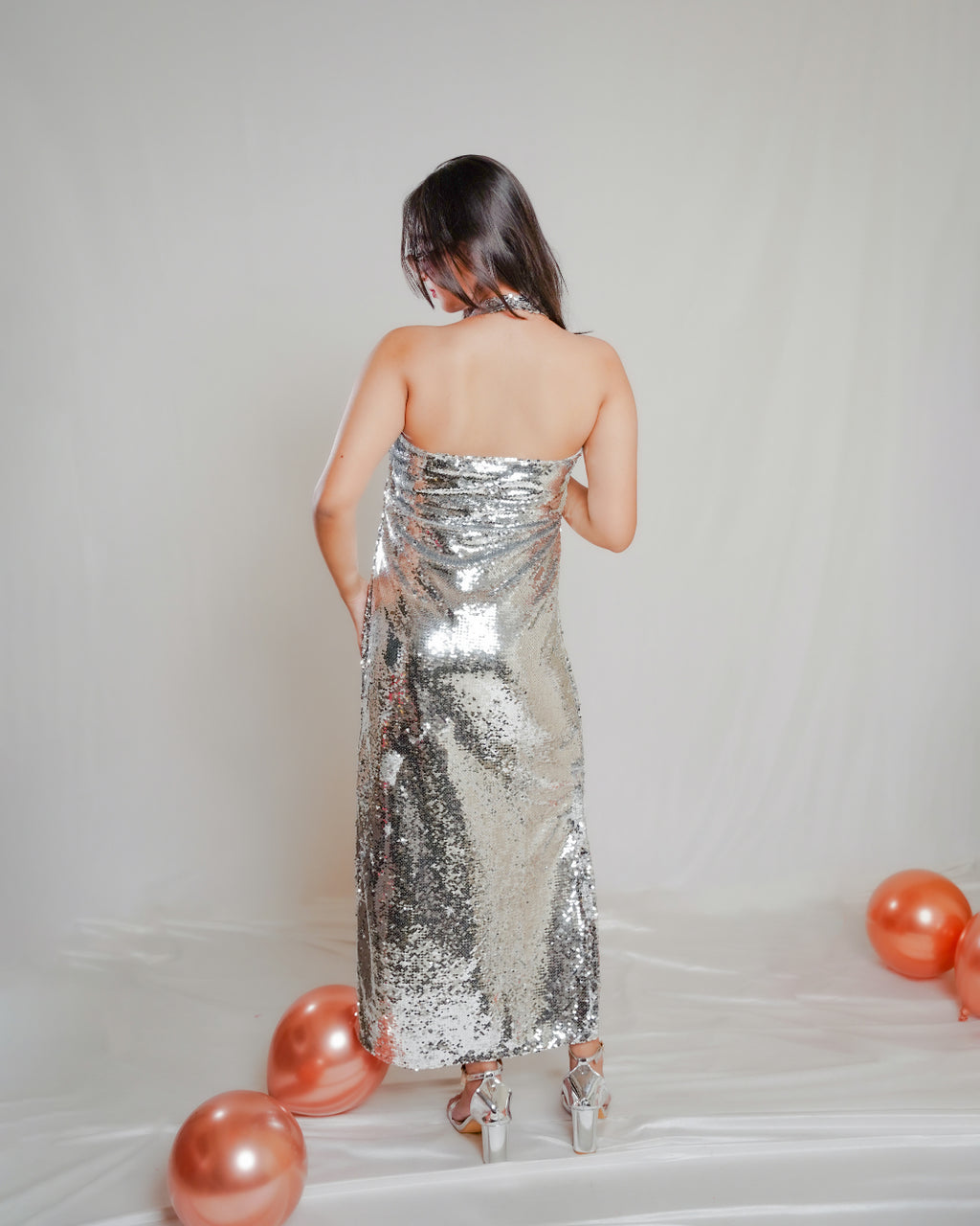 Metallic Silver Sequin Dress