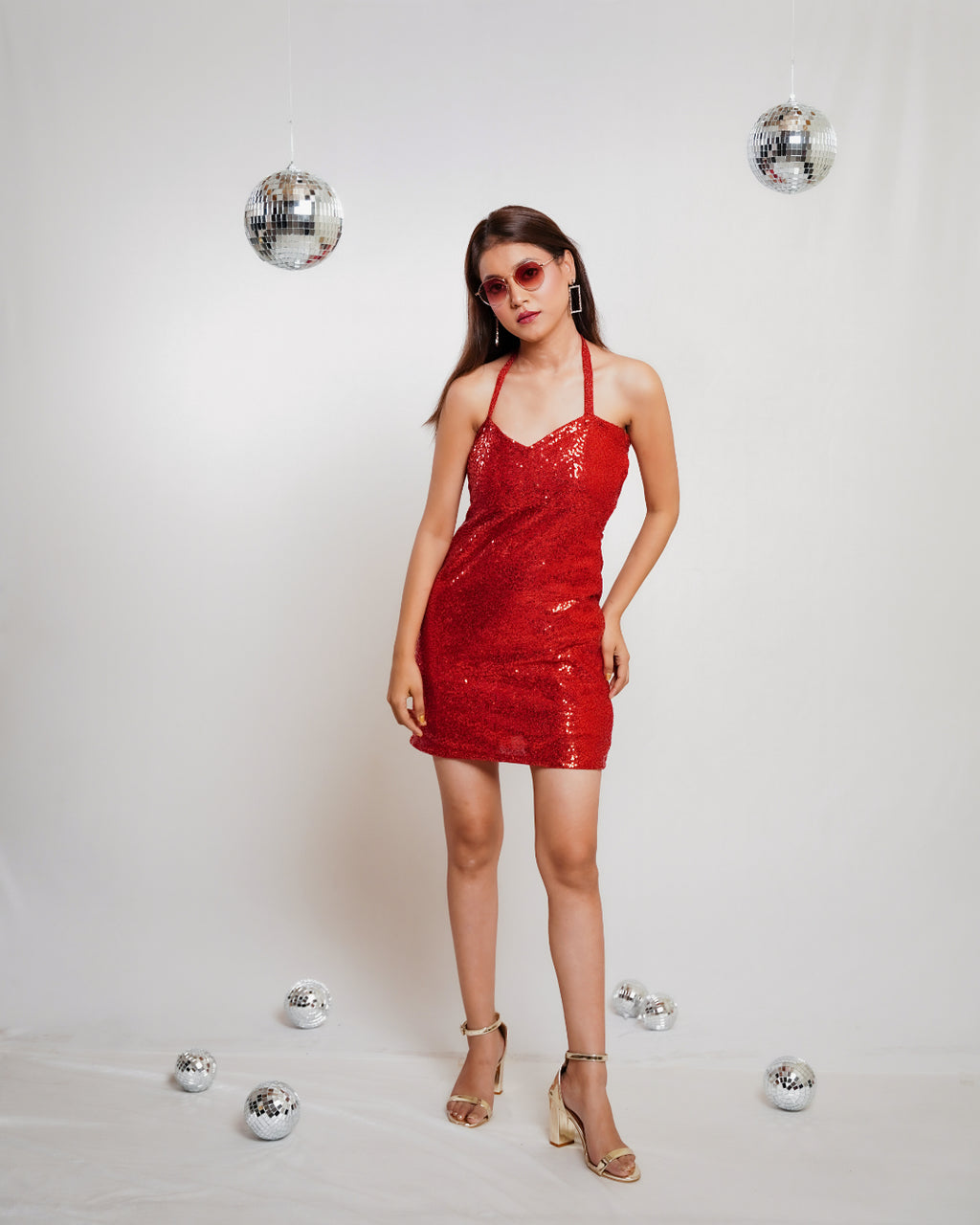 Red Sequin Backless Dress