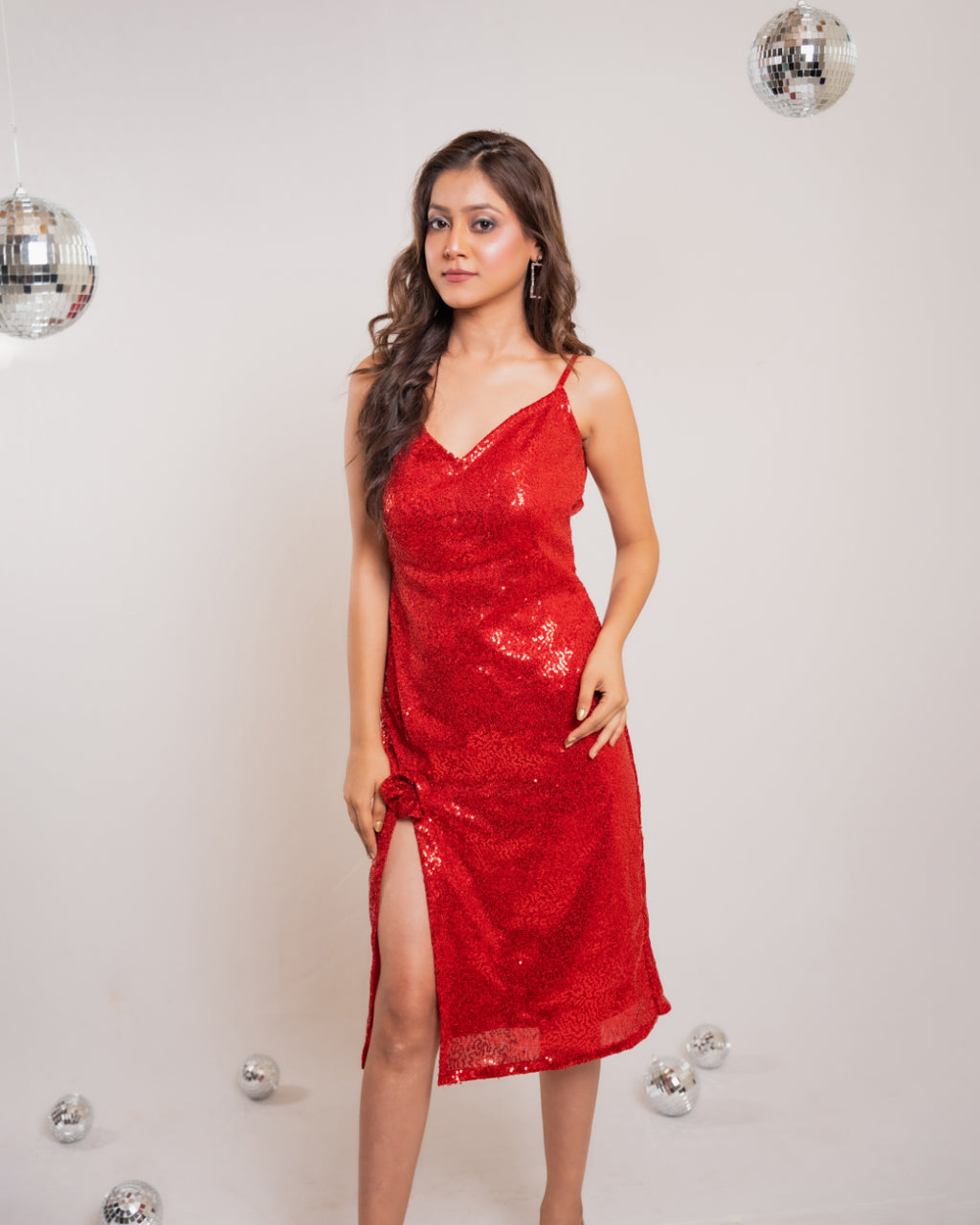 Red Floral Slit Dress