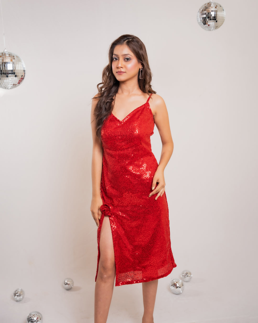 Red Floral Slit Dress