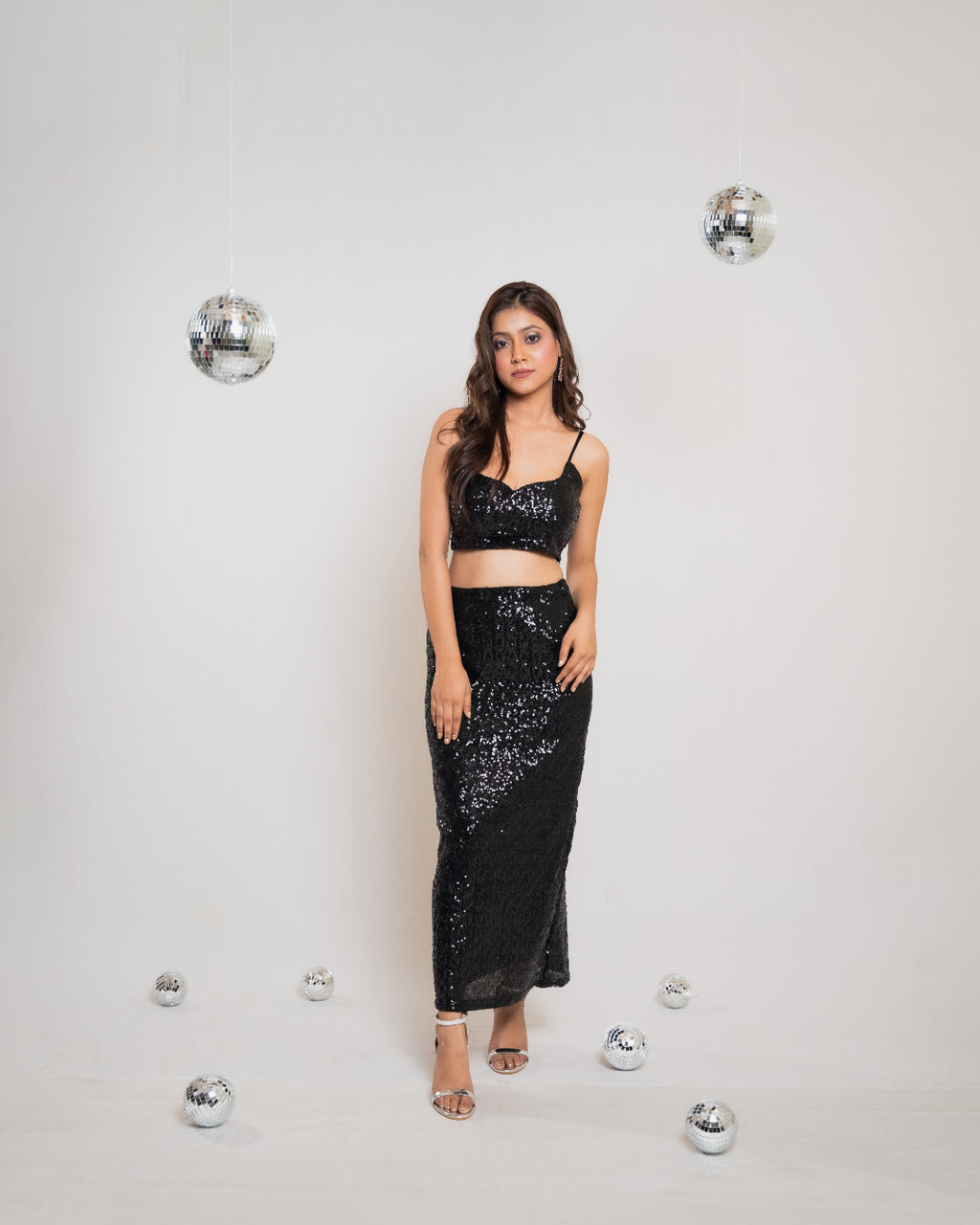 Black Sequin Slit Co-ord