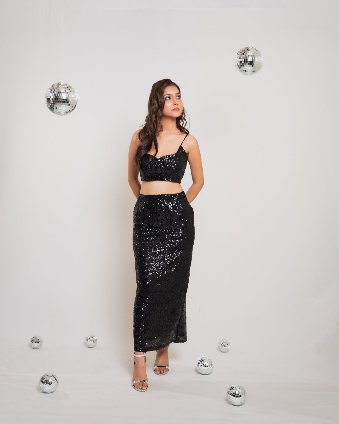 Black Sequin Slit Co-ord