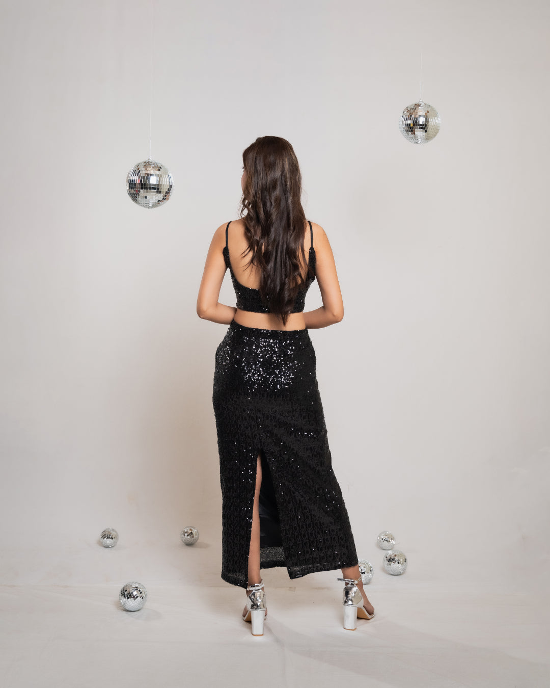 Black Sequin Slit Co-ord