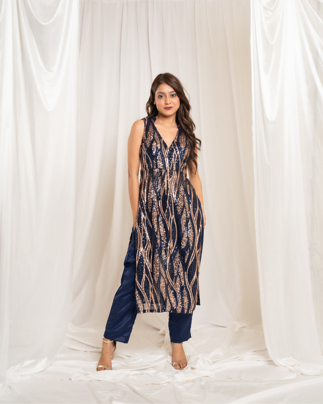 Celestial Navy Blue Indo-western Set