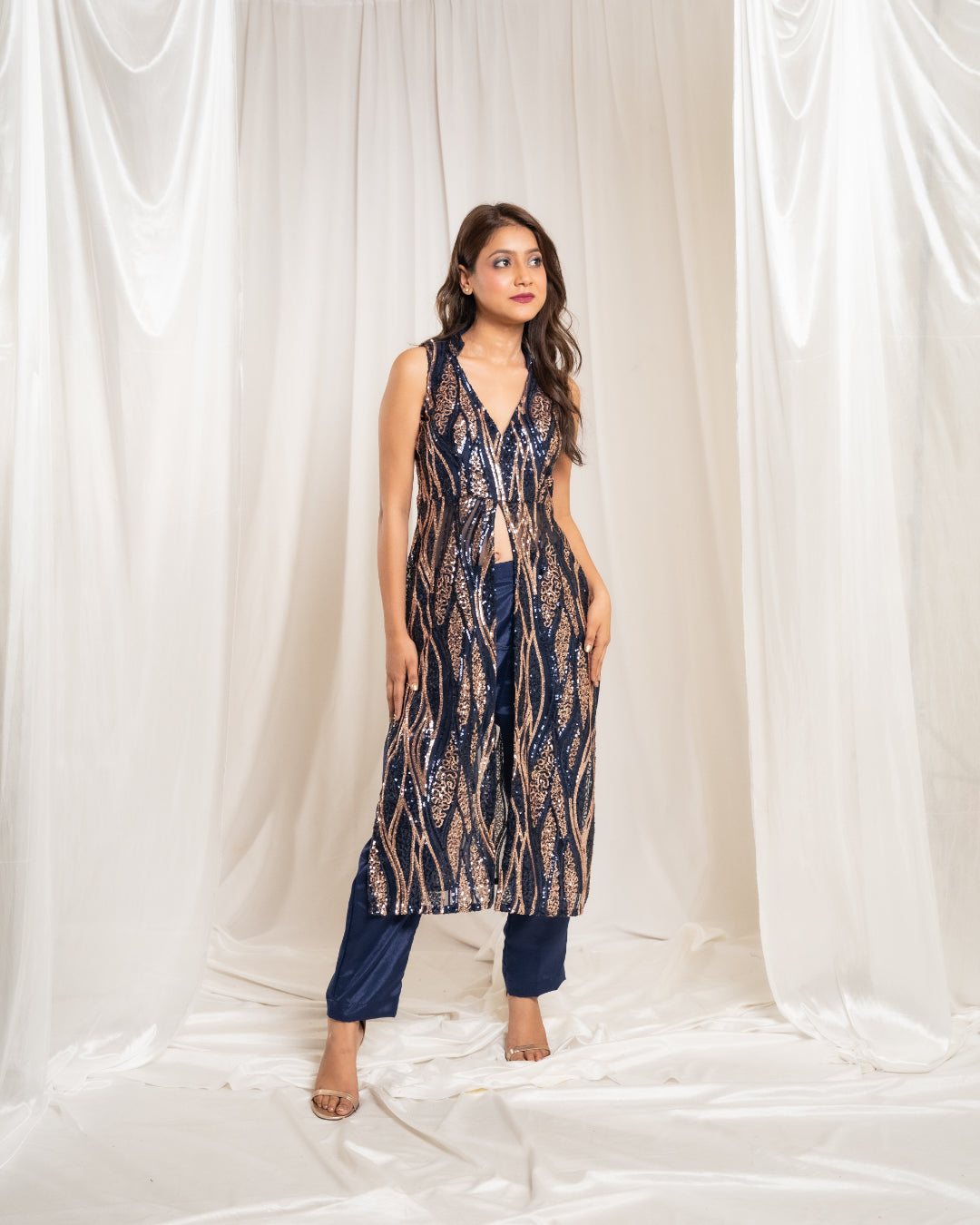 Celestial Navy Blue Indo-western Set