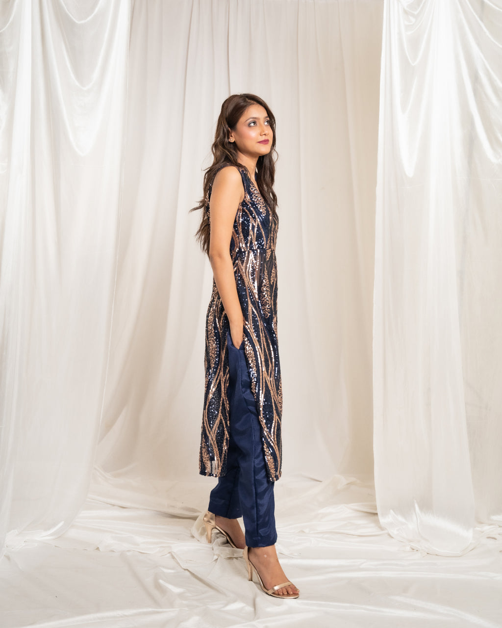 Celestial Navy Blue Indo-western Set