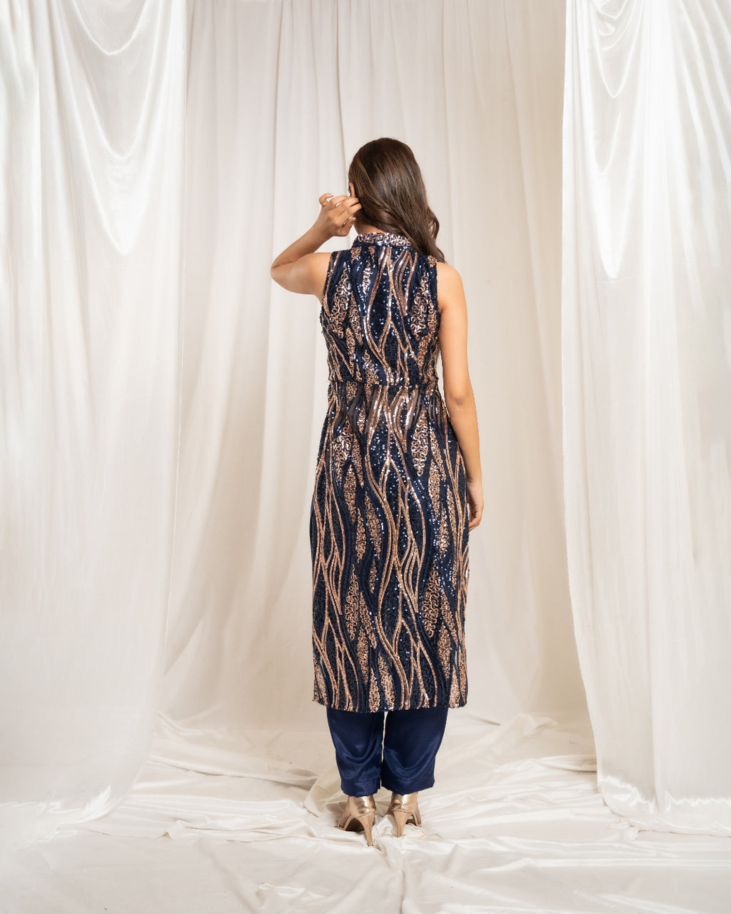 Celestial Navy Blue Indo-western Set