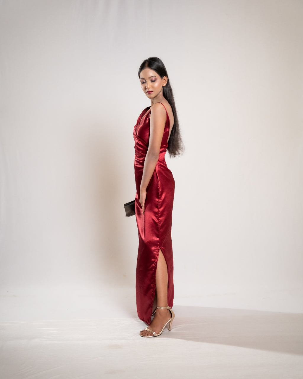 Red Evening Satin Dress