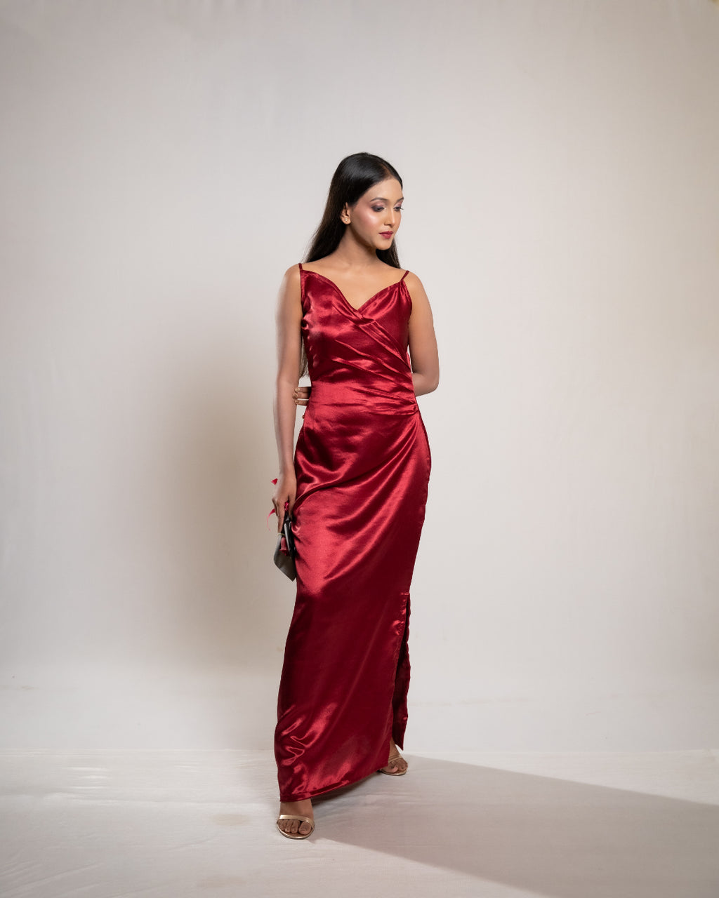 Red Evening Satin Dress