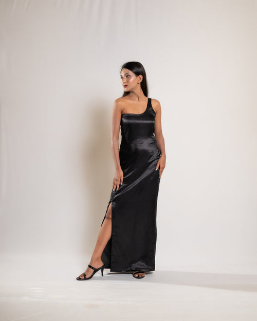 Black Evening Satin Dress