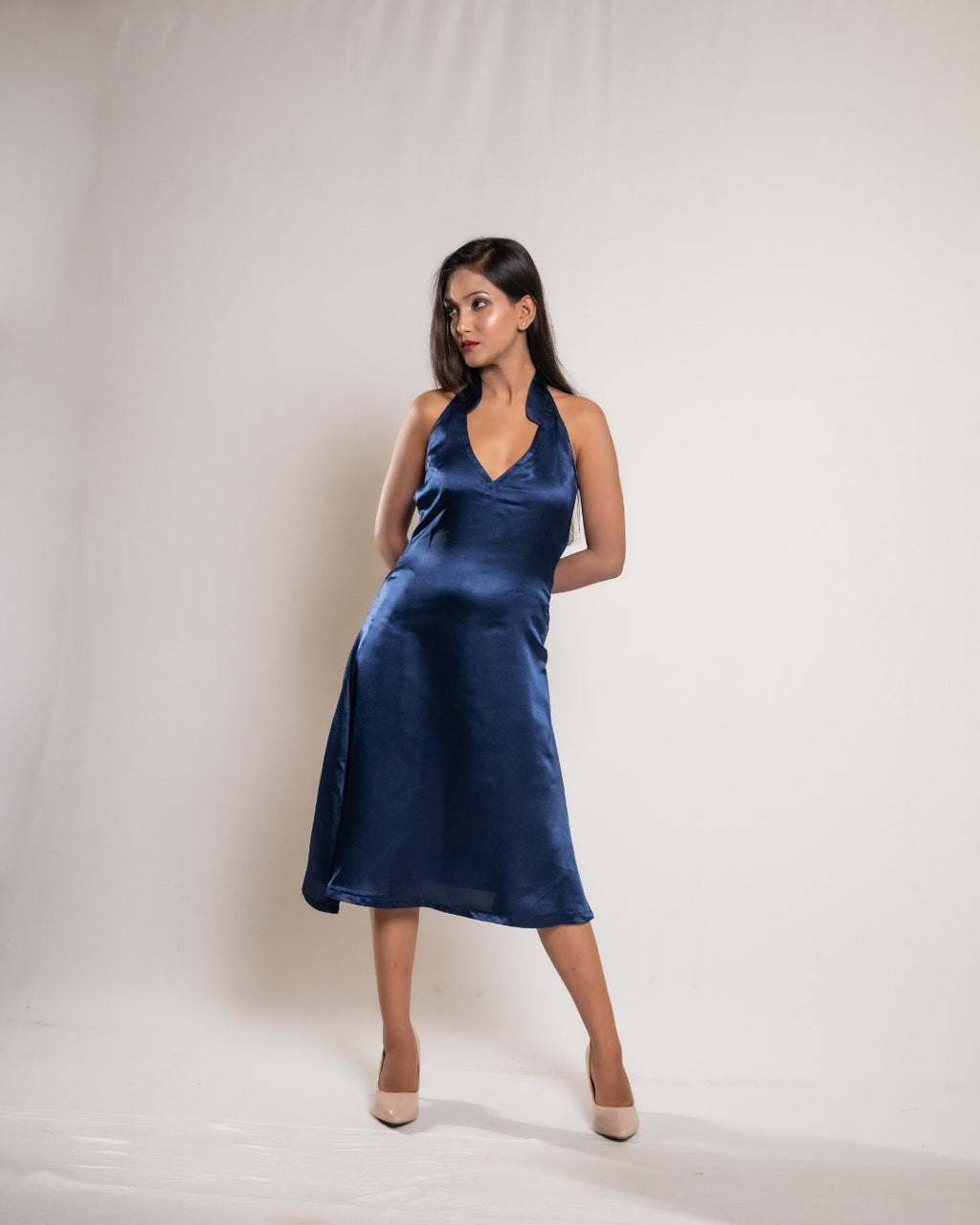 Navy Blue Satin Frock