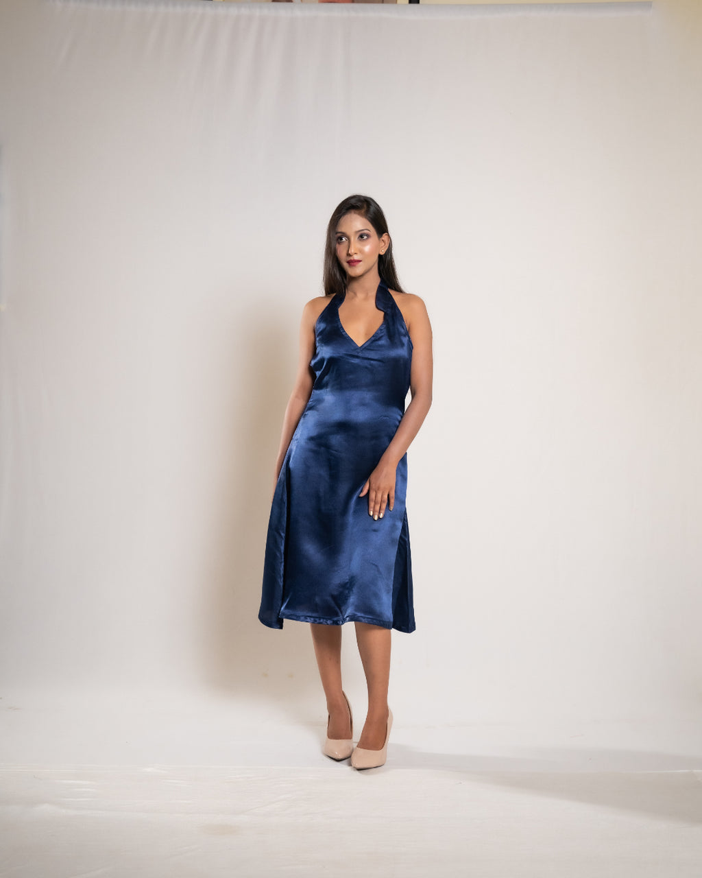 Navy Blue Satin Frock