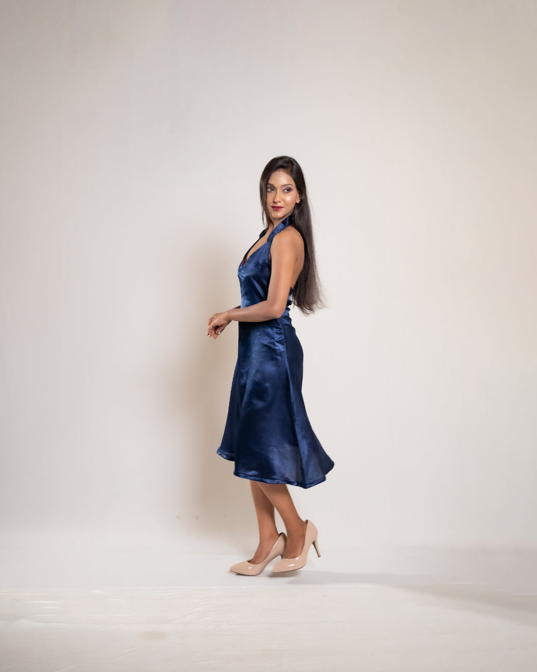 Navy Blue Satin Frock