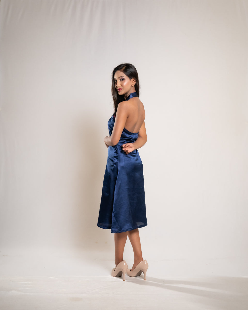 Navy Blue Satin Frock