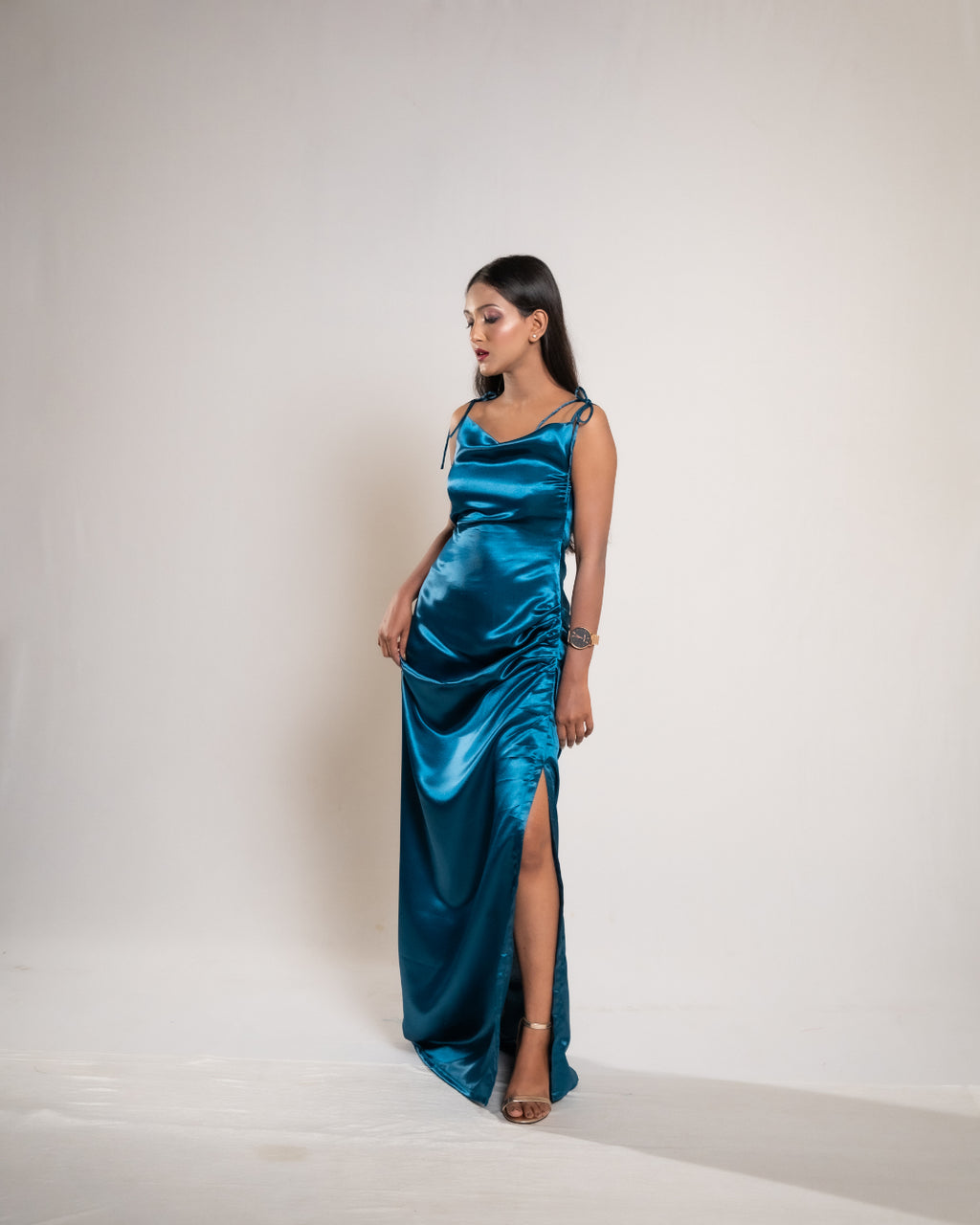 Teal Blue Satin Dress