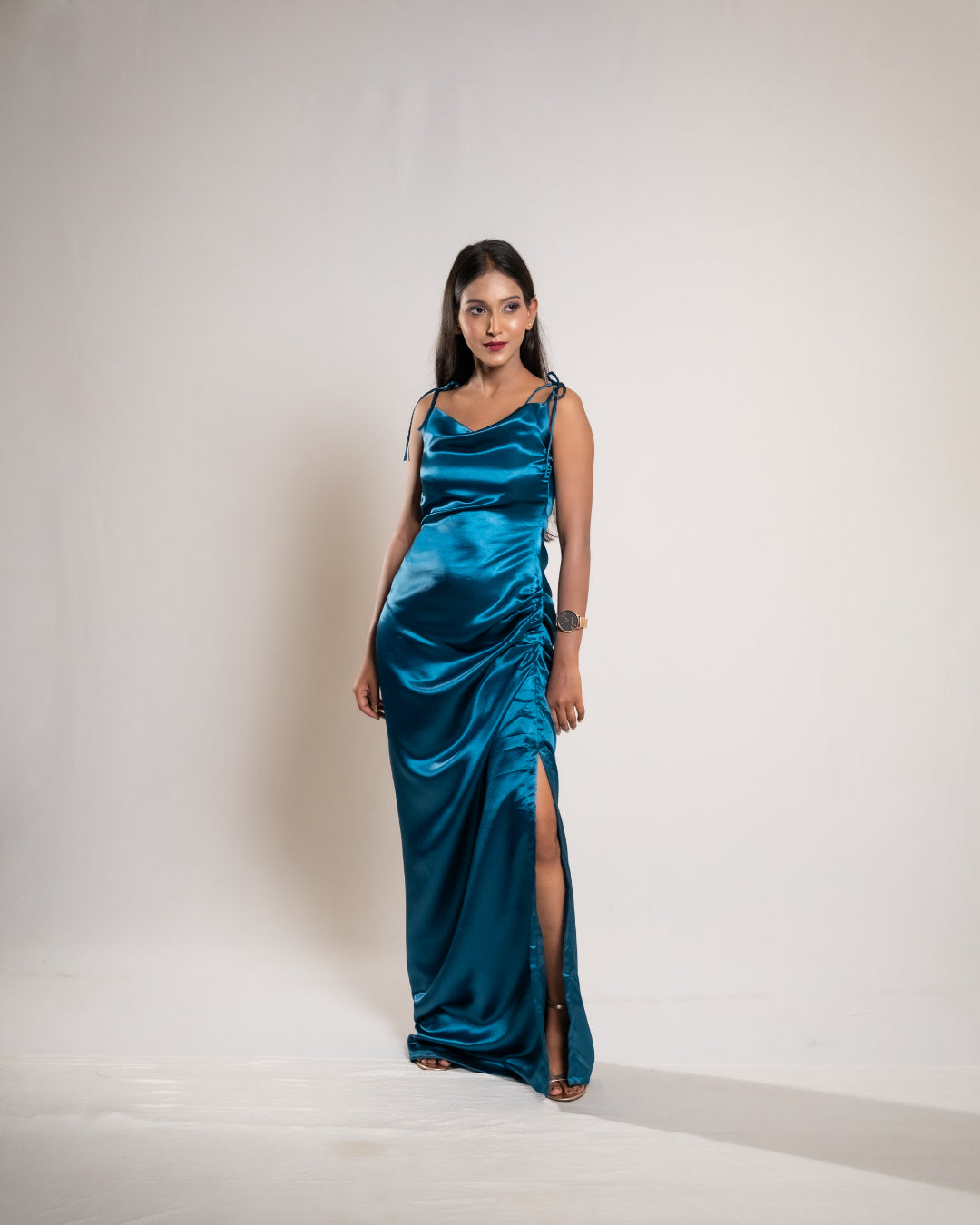 Teal Blue Satin Dress