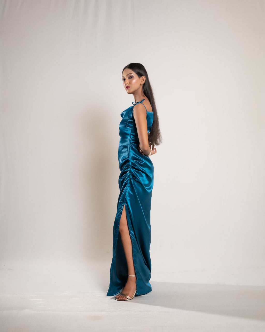 Teal Blue Satin Dress