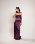Wine Satin Dress with Stole