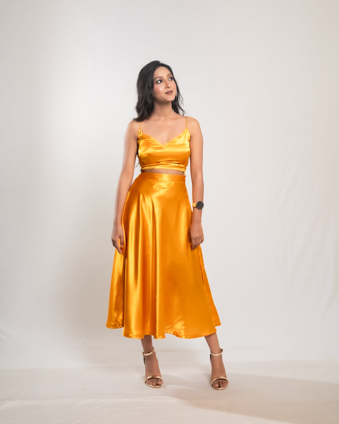 Yellow Satin Ball skirt Co-ord