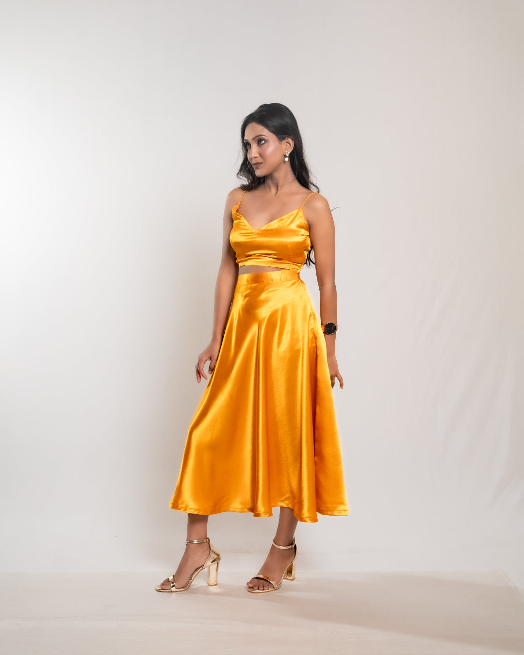 Yellow Satin Ball skirt Co-ord