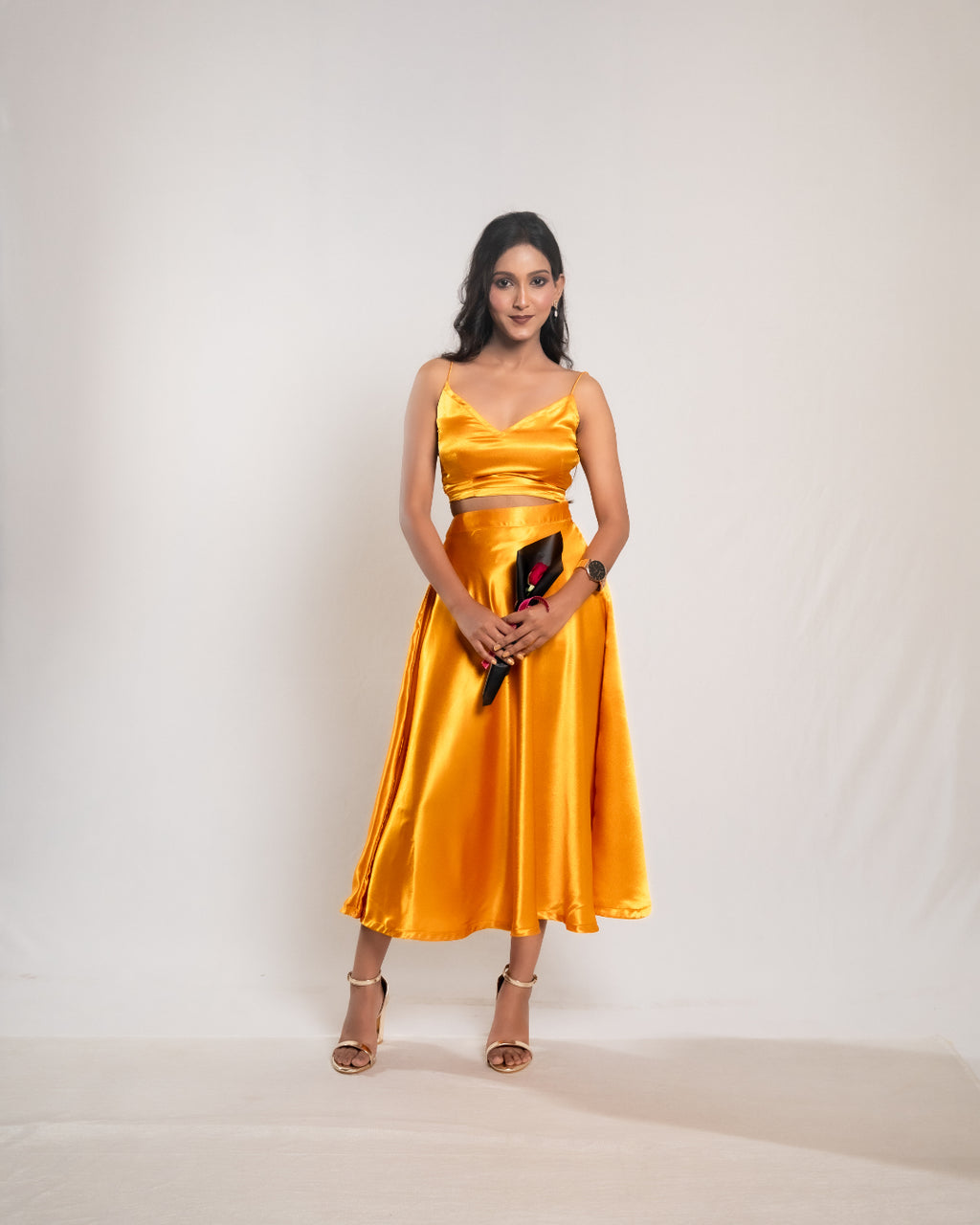 Yellow Satin Ball skirt Co-ord