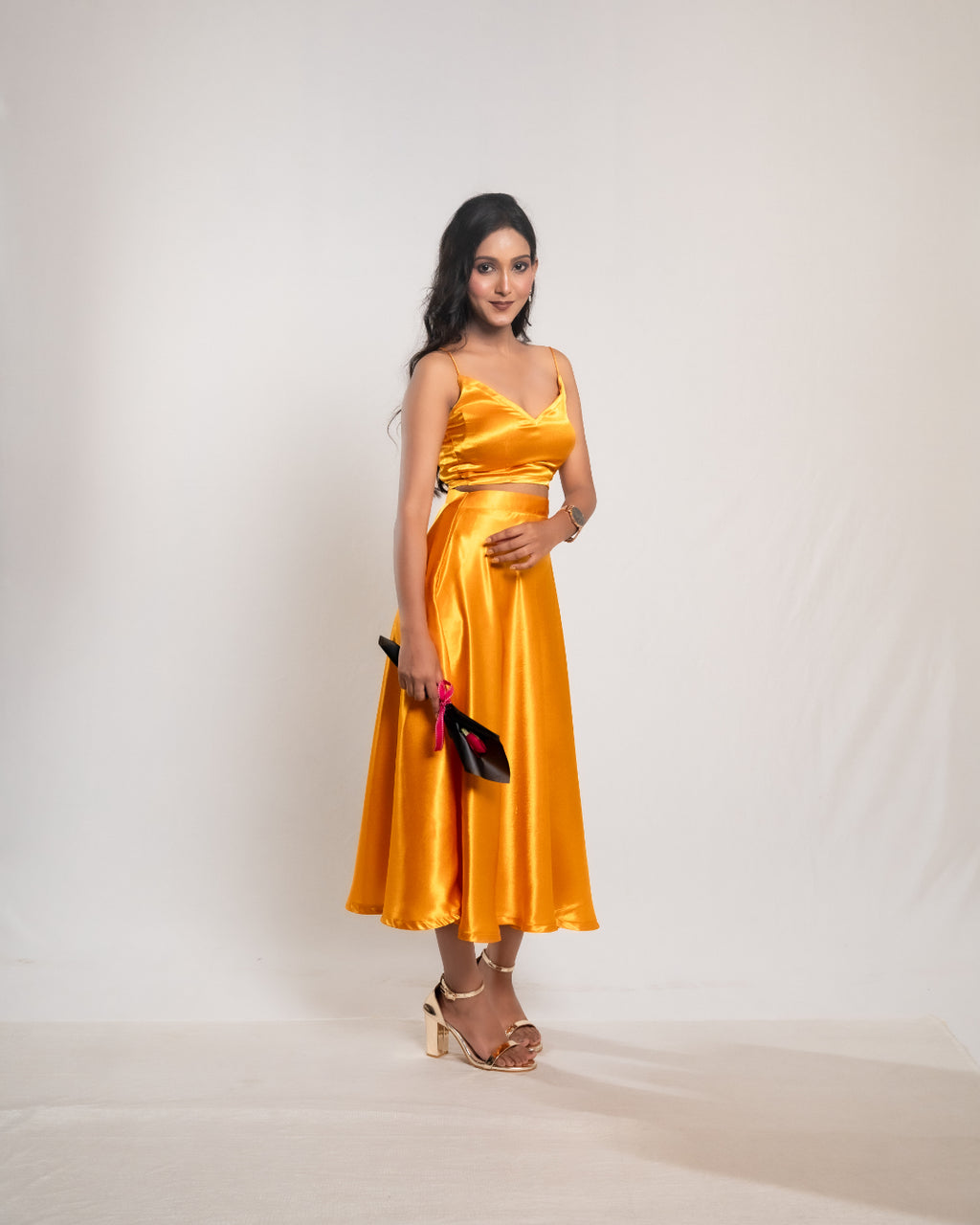Yellow Satin Ball skirt Co-ord