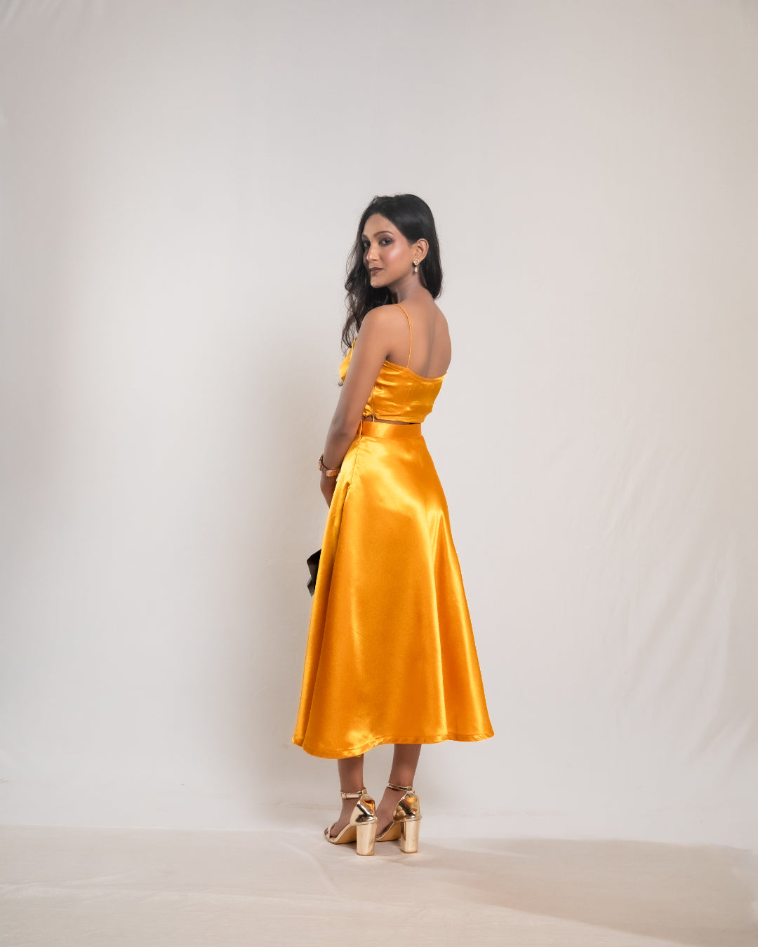 Yellow Satin Ball skirt Co-ord