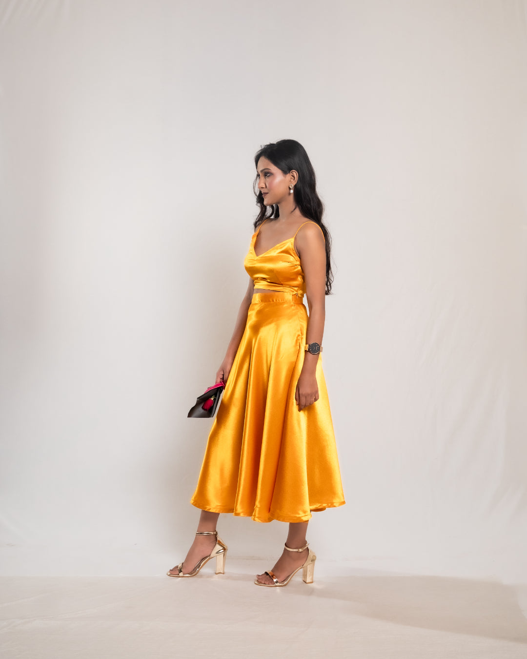 Yellow Satin Ball skirt Co-ord