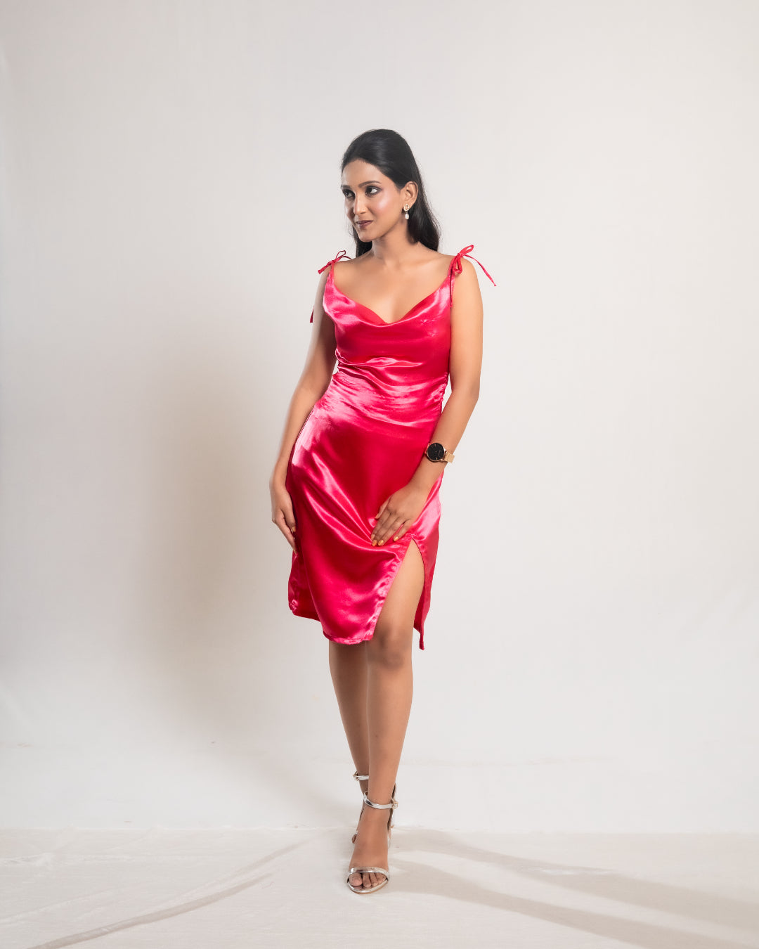 Pink Tie-up Satin Dress