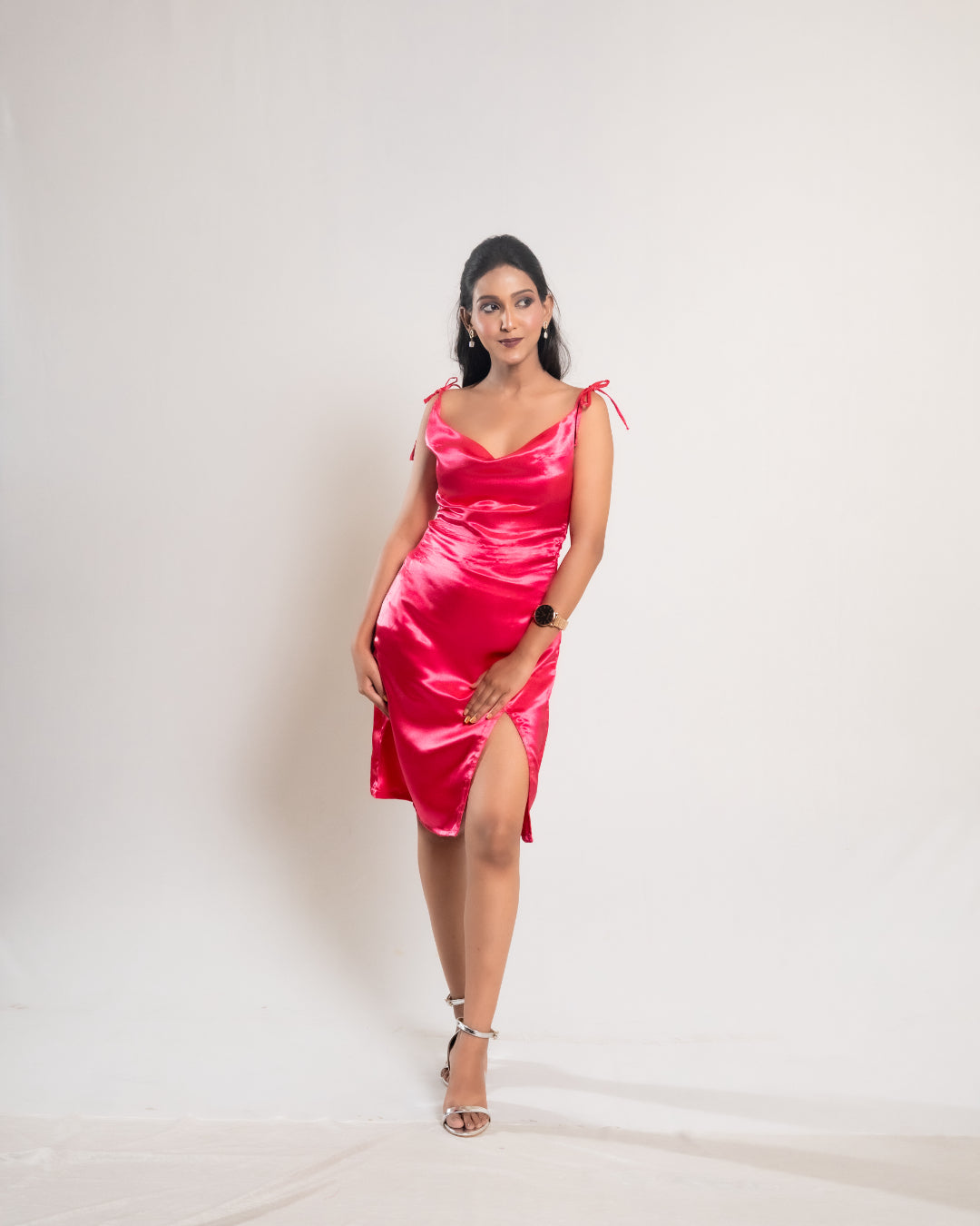 Pink Tie-up Satin Dress