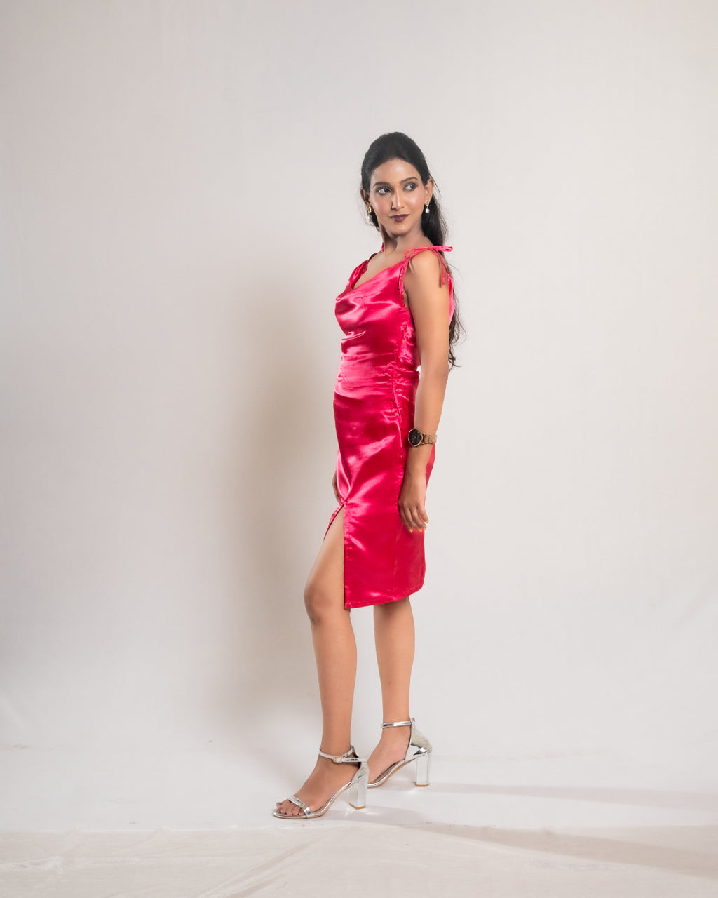Pink Tie-up Satin Dress