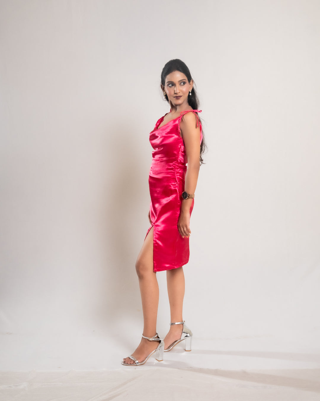 Pink Tie-up Satin Dress
