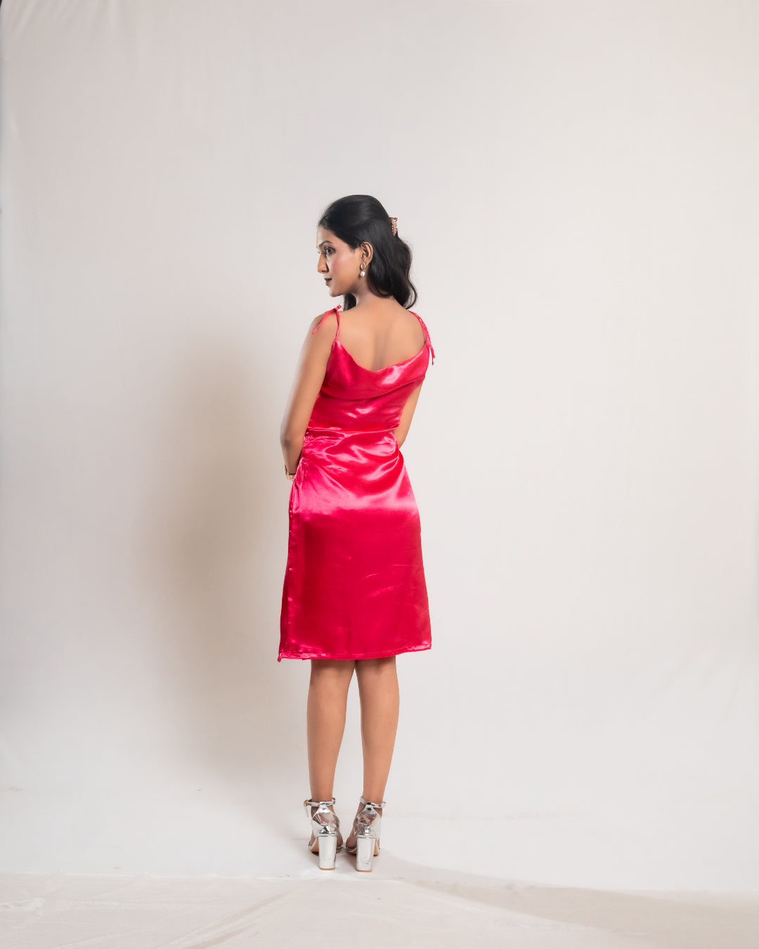 Pink Tie-up Satin Dress