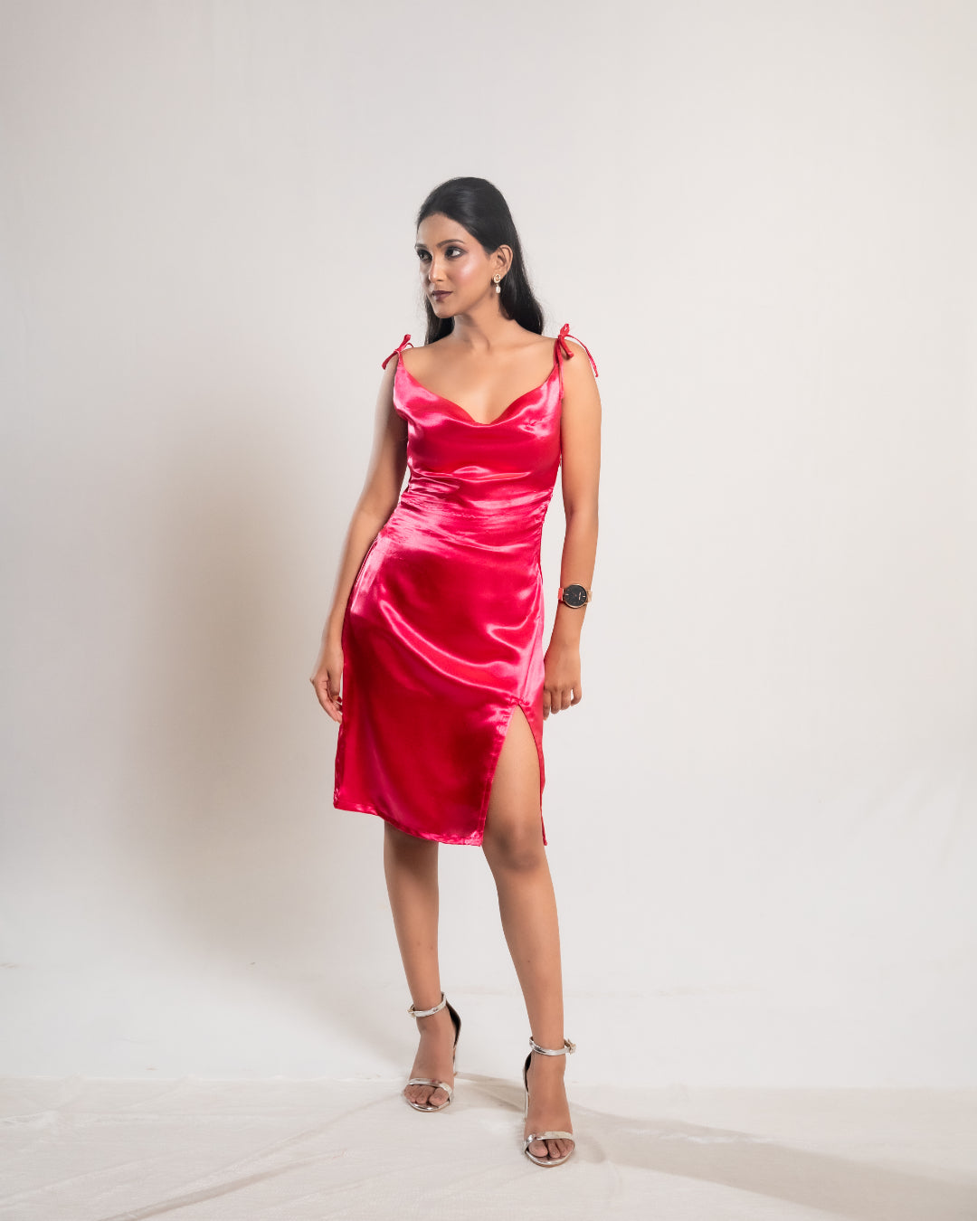 Pink Tie-up Satin Dress