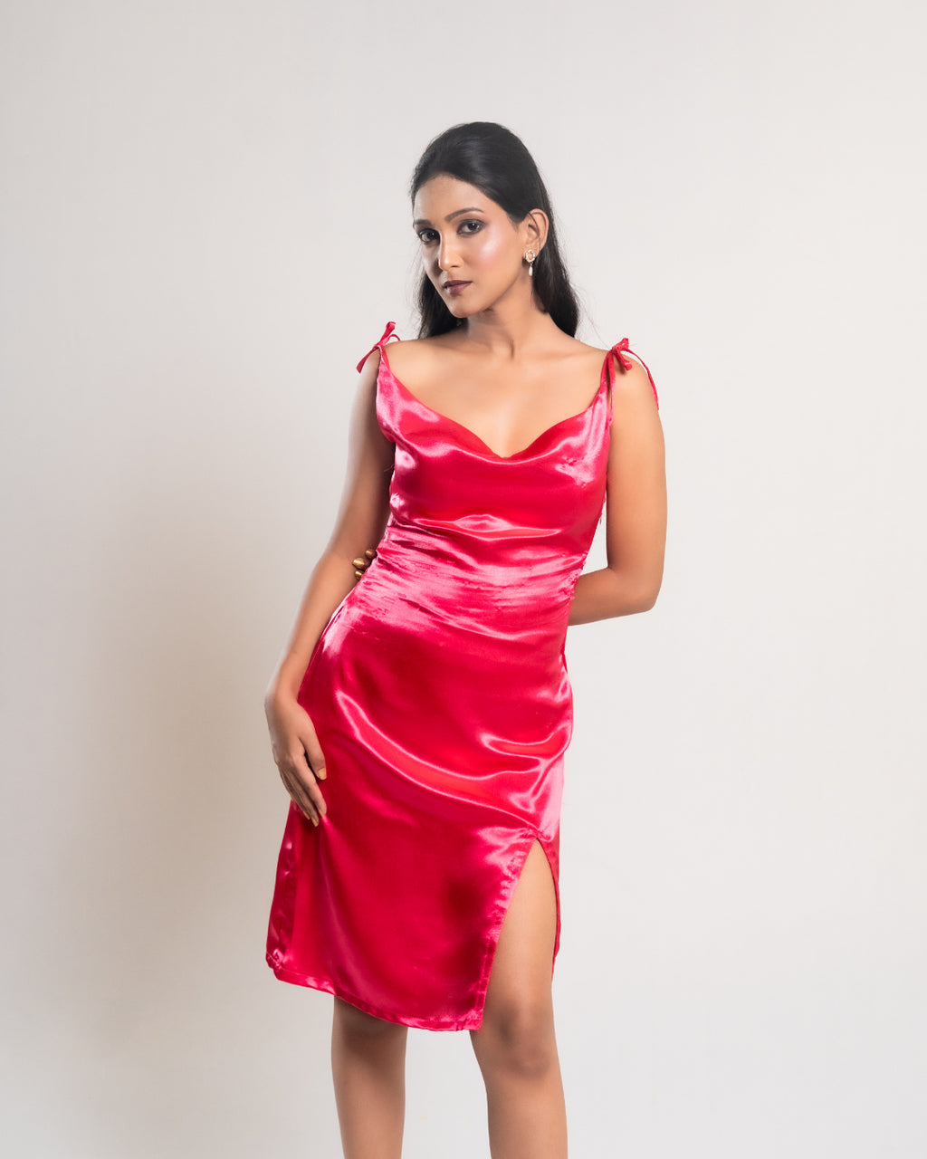 Pink Tie-up Satin Dress