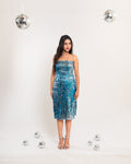Blue - Silver Sequin Slit Dress